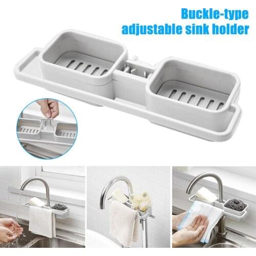 Kitchen Sink Dish Plate Drainer Soap Sponge Storage Rack Shelf Adjustable Buckle Tray Organizer Durable kitchen tools