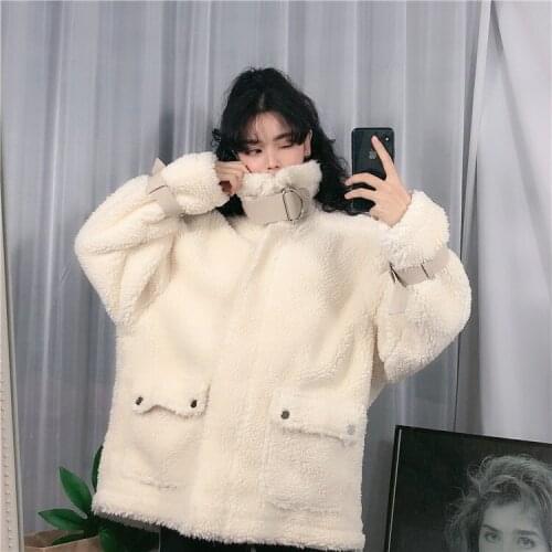 Winter jacket women loose lamb faux fur jacket coats female Warm Padded overcoat Streetwear casaco feminino LX