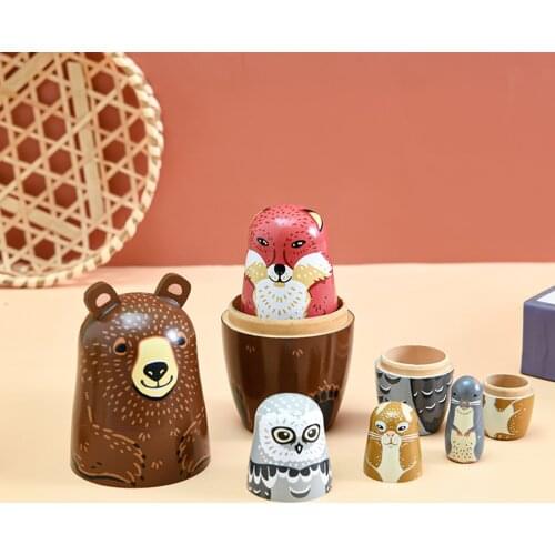 Forest Brown Bear Matryoshka Guger Tree Wood Educational Desktop Russian Nesting Doll Educational Toys Childrens Gifts