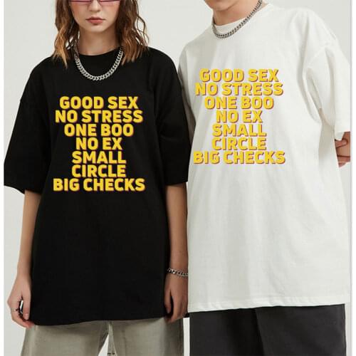 Summer Fashion Letter Print Good Sex No Stress One Boo No Ex Small Circle Big Checks MenT-Shirt Oversized T Shirt Cotton Tee Top