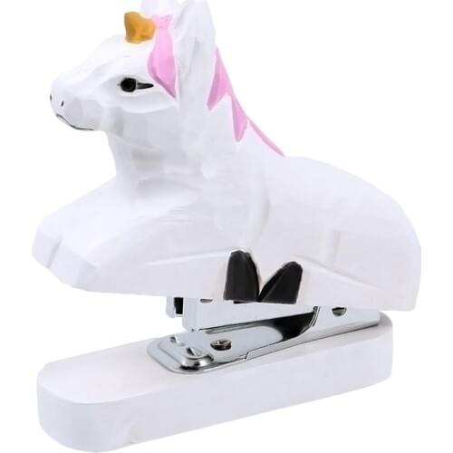 Cute Creative Wood carving 3D Animal unicorn Mini Wood Stapler for paper school office supplies Desktop decoration Send staples