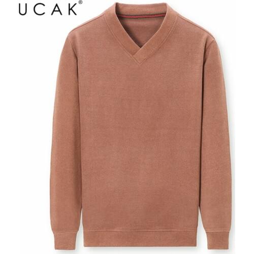 UCAK Brand Casual V-Neck Sweaters Men Clothes Streetwear Fashion Long Sleeve Sweater Solid Color Pullover Homme Clothing U1068
