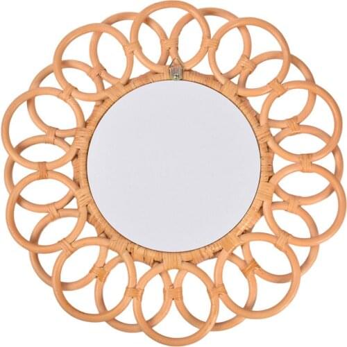 Rattan Wall Mirror Innovative Art Decoration Round Makeup Mirror Dressing Bedroom Bathroom Hanging Mirrors Craft Photo Props