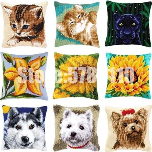 24 style section embroidery Cat animals pillow pillowcase 40x40cm new arrival lock hook cross stitch handmade carpet embroidery