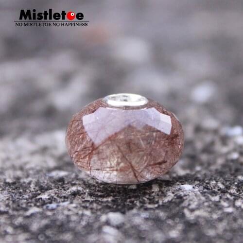 Mistletoe 925 Sterling Silver Faceted Fine Natural Brown Rutilated Quartz Stone Bead Jewelry
