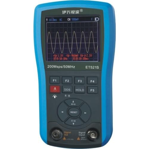 ET521S Handheld Oscilloscope ScopeMeter 50MHz 200MSa/s & Function Signal Waveform Generator 156KHz 2in1 3.5'' TFTLCD Li-battery