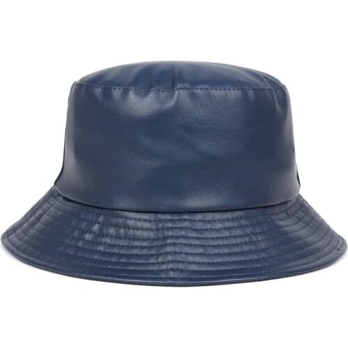 New fashion bucket hat faux leather bucket hats PU cotton solid top mens and womens fashion bucket cap Panama fisherman caps