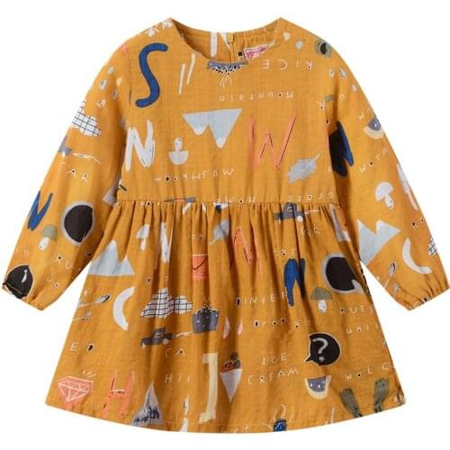 ZWF1213 Girls Long Sleeve Flowers Embroidered Dress Girls Autumn New Style Good Quality Sleeve Cotton Dress