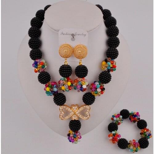 Latest Black and Multicolors Costume Necklace African Set Nigerian Jewelry Sets for Women SP1-07