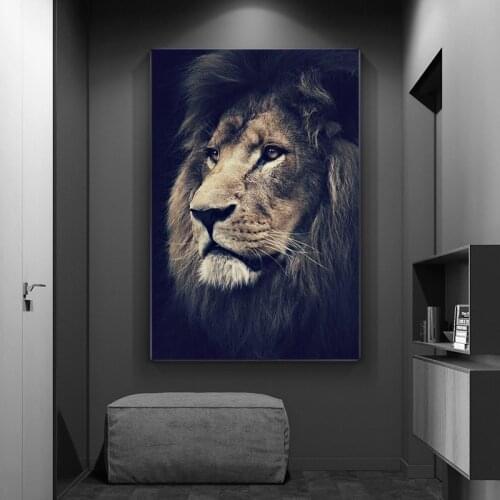 Realistic Art Lion Portrait Canvas Painting Modern Nordic Style Indoor Home Decoration Wall Hanging Painting(No Frame)