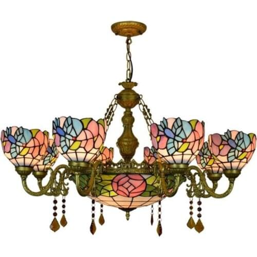 Luxurious European Pastoral Glass Suspension for Wedding Foyer Apartment Dining Room American Country Flowers Pendant Light 1213