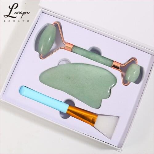 Rose Quartz Roller Facial Massager Natural Green Aventurine Roller Jade Roller Jade Spatula Set Quartz Massager Skin Care Tools