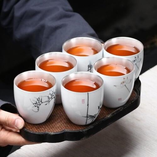 Hand-Painted Porcelain Master Cup Large Silver Tea Cup Gilt Silver Single Cup Handmade Gilt Silver Cup