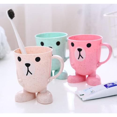 Cute Cartoon Baby Drinking Water Feeding Plastic Cups Infant Brush Teeth Washing Cup with Handle Child Breakfast Mug Drink Tasse