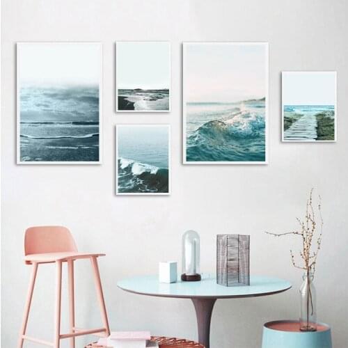 Nordic Decoration Sea Beach Ocean Waves Poster and Print Wall Art Picture Canvas Painting Scandinavian Home Room Decor