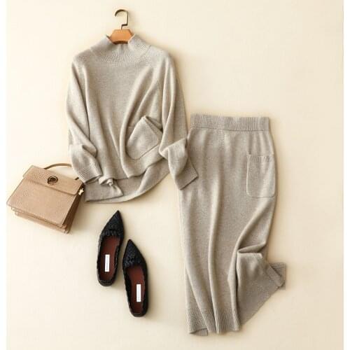 Autumn winter womens new style 100% pure cashmere womens thick two-piece sweater