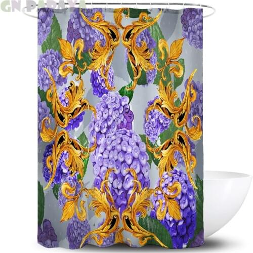 Tropical retro flower macrame Bath Curtains Waterproof Polyester Fabric purple Shower Curtains Screen with Hooks Accessories
