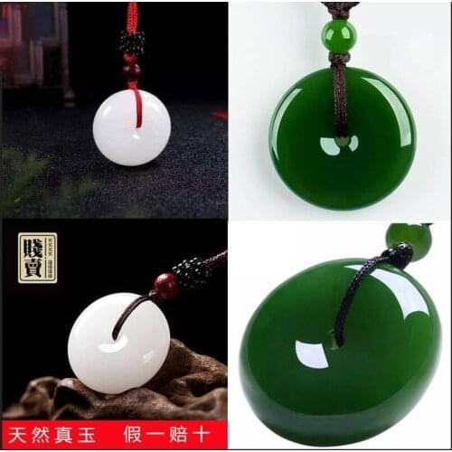 Fine Jewelry natural white jade green couple safety buckle Pendant