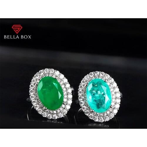Bella Box Topaz Emerald Open Rings For Women Real 925 Sterling Silver Luxury Blue Green Oval geometric Anniversary Fine Jewelry