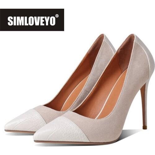 SIMLOVEYO New 2021 Women Pumps 10cm High Thin Heel Patchwork Flock Slip-On Classic Sexy Big Size 34-43 Party Date Summer B2460