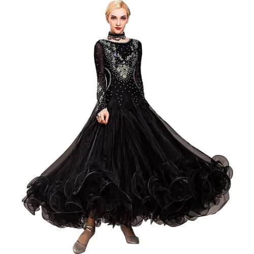 Ballroom Dance Competition Dresses Tango Waltz Dress Flamenco Standard Dance Dresses D0733 with Rhinestones Big Sheer Hem