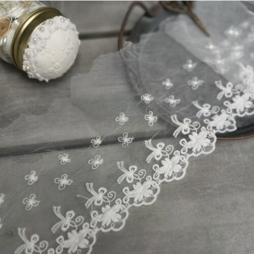 1 Meter Blue Gold 21cm Width Embroidery Bridal Voile Lace Trim Trimming Craft