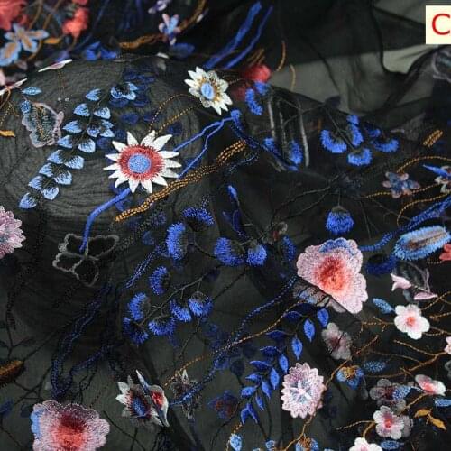 1Y/Lot Multicolour Flower Embroidery Lace Fabric For Dress Elastic And Translucent Lace Mesh Embroidery Dress