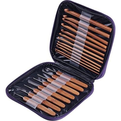 20pcs/Set Bamboo Crochet Hooks Set Ergonomic Knitting Needles Knit With Storage Carry Bag
