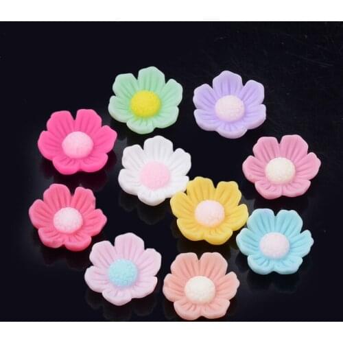 200pcs Mixed Color Flower Opaque Resin Cabochons Scrapbook Craft Hair Embellishments Ornament Applique Accessories 13x13x4.5mm