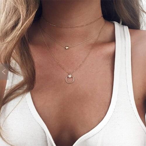 2019 Bohemian New Multilayer Love Pentagram Necklaces & Pendants For Women Vintage Charm Gold Choker Necklace Wholesale