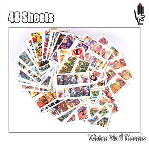 Nail 48Sheets/Lot Full Cover POP Art Cartoon Sexy Gril Water Nail Art Sticker Decal For Nail Art Decoration 48 Designs 48MT37
