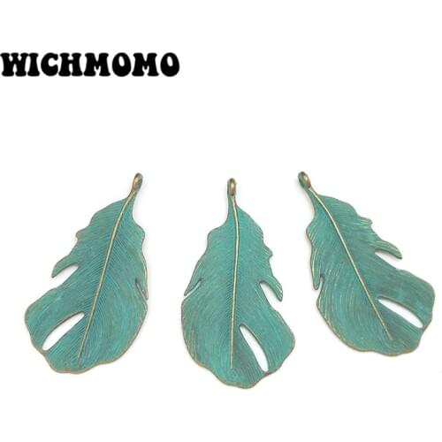 New 5 Pieces Retro Patina Plated Zinc Alloy Green Leaves Feathers Charms Pendants for DIY Necklace Jewelry Accessories PJ285
