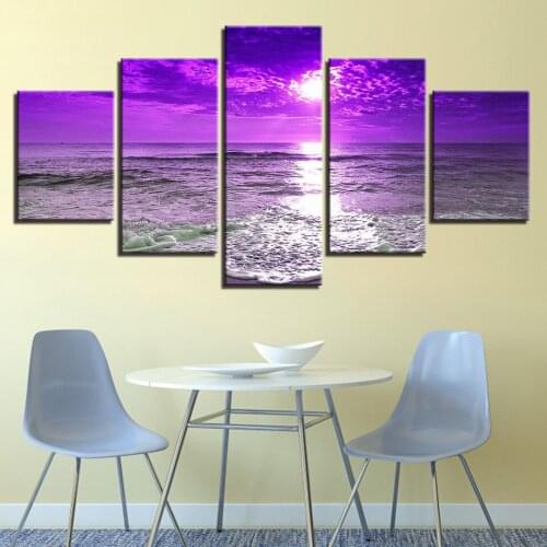 Diamond painting full square/round 5 Pieces Purple Sunset Sea Waves landscape diamond embroidery multi-Pictures,N1118
