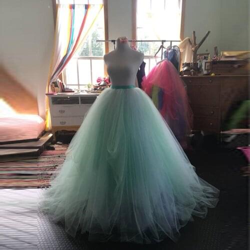 9 Layers Ball Gown Bridal Long Tulle Skirt Custom Made Mint/Blush Tutu Skirt Wedding Gowns 2018 Photoshoot Engagement Photos