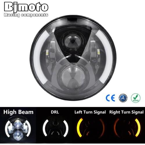 BJMOTO 7 Inch Round H4 H13 Led Headlight with Turn Signal Lights & DRL Headlamp Fog Lights For Harley Touring Trike models
