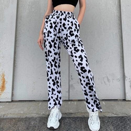 High Street Pants Emo Women Fashion Cow Print Straight Leg Pants Tie Dye E Girl Aesthetic Female Pants 2000s Grunge Estilo Dark