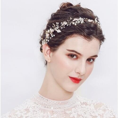 Sainmax Headwear New Pearl Handmade Headband for Bride Gold Silver Stylish Flowers for Wedding Photo Bridal Wedding Accessories