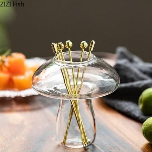 Cute Little Mushroom Storage Jar Creativity Home Kitchen Transparent Glass Fruit Fork Spoon Storage Jar Cutlery Storage Tools