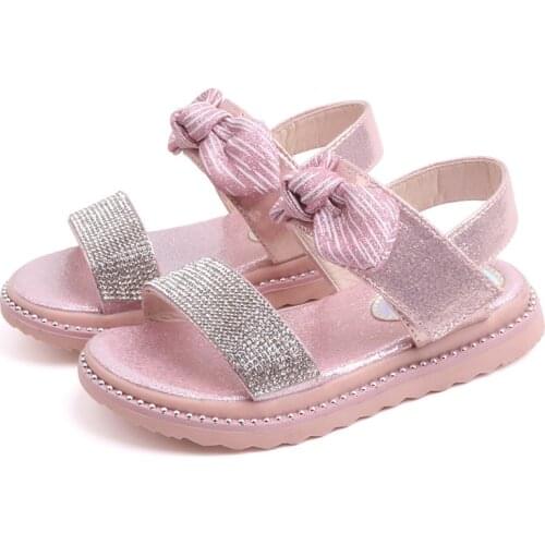 Fashion Bow Rhinestones Big Kids Shoes For Girl Summer Beach Sandals Size 3 4 5 6 7 8 9 10 11 12 Year Children Girls Sandals