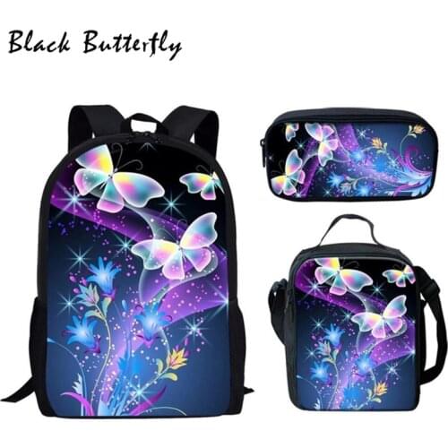 Fashion School Bags 3 Pcs/Set Colourful Butterfly Pattern School Bags Children Shoulder Book Bag Girls SchoolBag Gorgeous Design