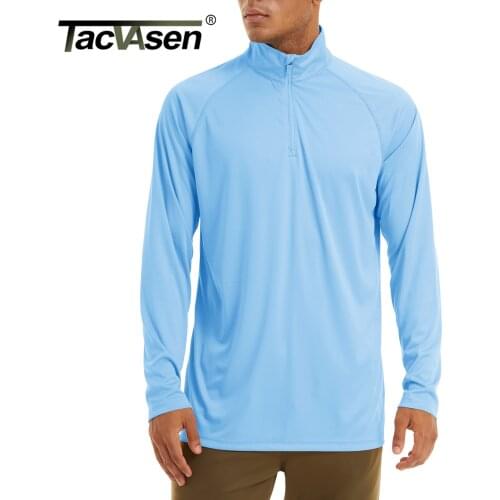 TACVASEN Mens Sun/Skin Protection Long Sleeve Shirts Anti-UV Outdoor Tops Golf Pullovers Summer Swimming T-Shirt Workout Zip Tee