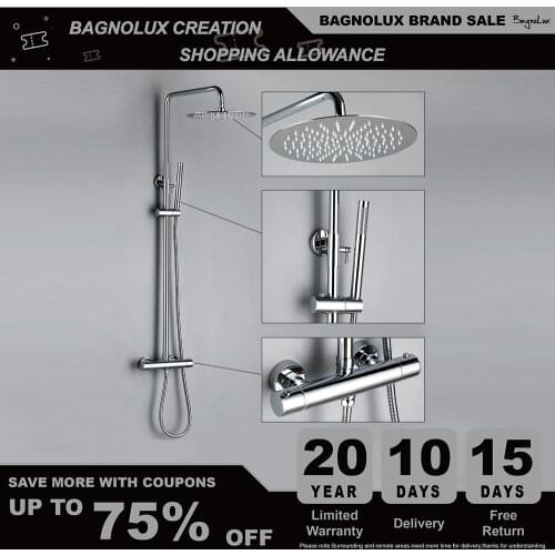 Thermostat Shower Mixer Valve Set Bathroom Thermostatic Faucet Wall Mount Shower Arm Diverter With Handheld Spray & Rain Head