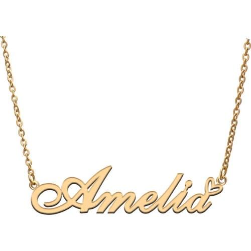 Love Heart Amelia Name Necklace for Women Stainless Steel Gold & Silver Nameplate Pendant Femme Mother Child Girls Gift