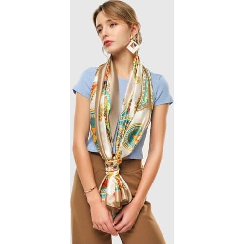 Spring Silk Neck Scarf Elegant Pattern Design with Paisley Foulard for Female Soft Hijab Shawl [3381]