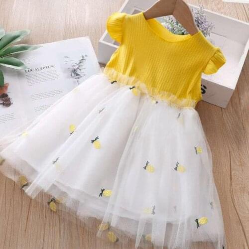 Girls' Dresses Cotton Summer Korean Baby Net Yarn Pineapple Skirt Kids Short-Sleeved Vest Princess Layered Dress