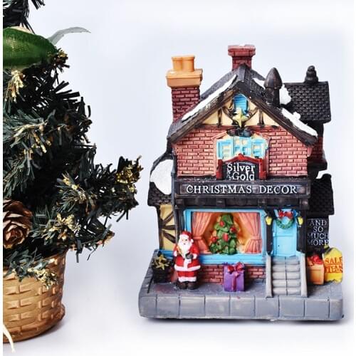 Christmas scene layout ornaments small resin glowing house church shape decoration ornaments Christmas shooting props