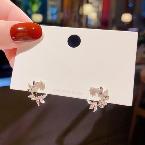 S925 Silver Needle Exquisite Flower Butterfly Women Earrings Bling Shining AAA Zircon CZ Stud Earring Wedding Jewelry Pendant