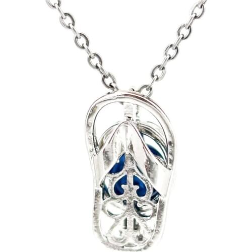 K1128 Silver Copper Flip Flops Slipper Beads Pearl Cage Pendant Chain Aroma Essential Oil Diffuser Locket Necklace