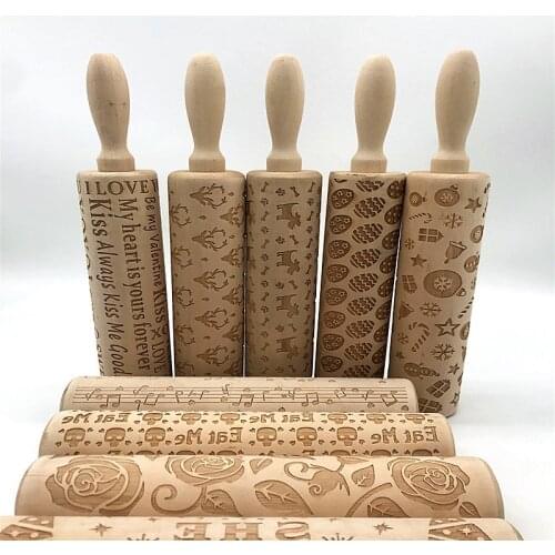 Merry Christmas Elk Wooden Print Rolling Pin Christmas Decorations for Home Navidad Decor Xmas Craft New Year Heart Love Decor