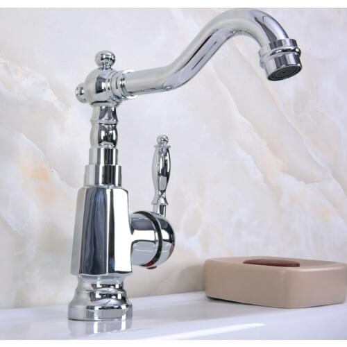 Polished Chrome Brass Single Handle One Hole Bathroom Basin Kitchen Sink Swivel Spout Faucet Mixer Tap mnf926